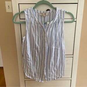 LOFT Blue and White Striped Sleeveless Blouse